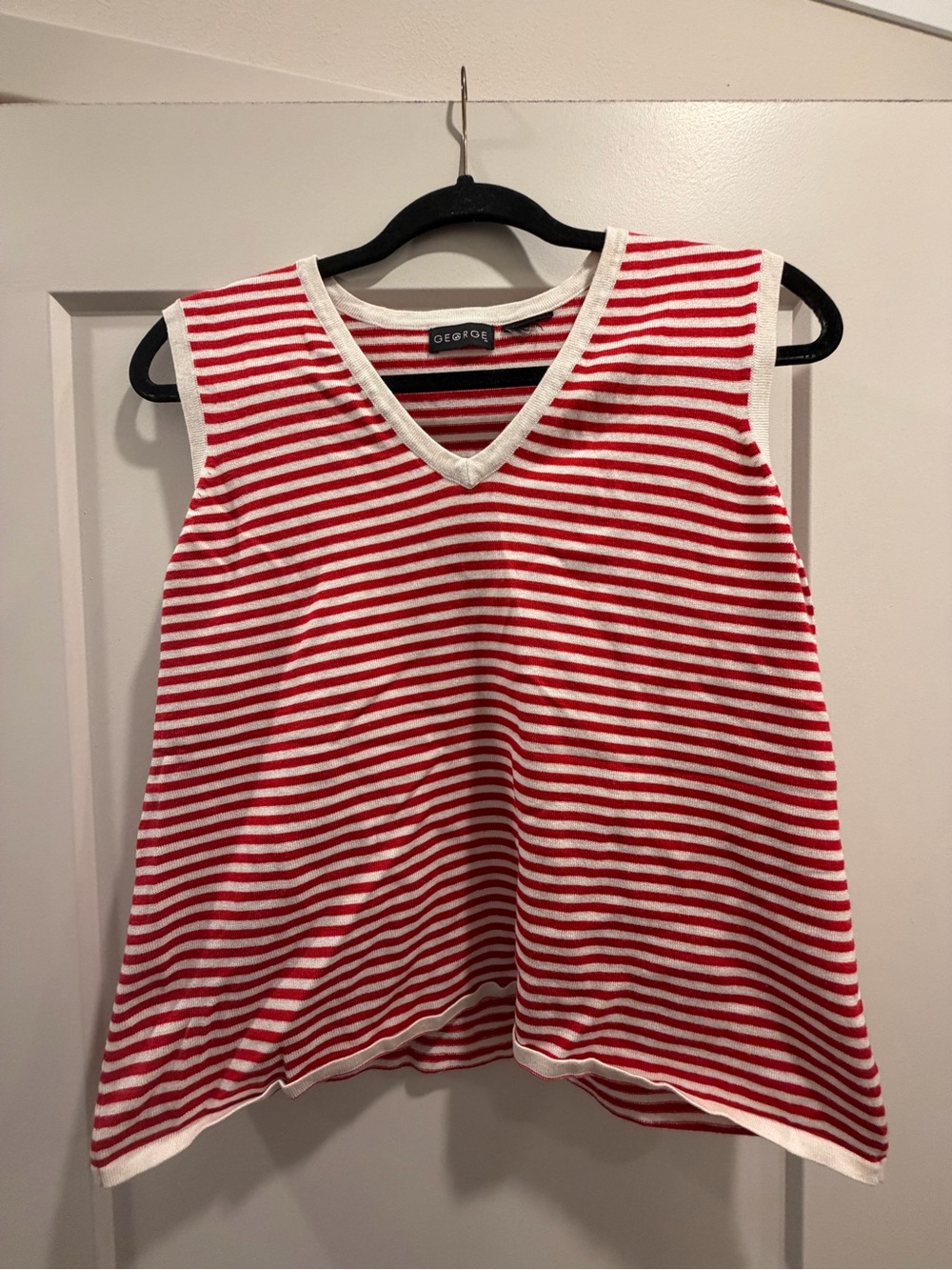 George Red and White Striped V‑Neck Tank Top
